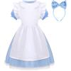 Aomig Vestito Alice Bambina, Costume Alice nel Paese delle Meraviglie, Vestito Principessa Bambina Wonderland Cosplay Party Halloween Costume Fantasia