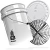 MAGIC BUCKET Set di lavaggio a mano per auto, secchio con coperchio a secchio, 5 galloni americani, ca. 20 litri, con inserto per secchio Grit Guard, filtro sporco, set di lavaggio bianco/nero