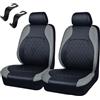 AzulLanse 2 Pcs Coprisedili Anteriori Auto Universali PU,Set di Coprisedili e Copri Poggiatesta per Sedili Anteriori Auto con Airbag Laterali,Coprisedili,Accessori Auto Interno-A-grigio