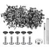QUARKZMAN 100 Set Rivetti in Pelle 6mm x 10mm Elementi Fissaggio Borchie Rivetto a Doppio Cappuccio Metallo 3Pz Montaggio Chicago per Borse Scarpe Pelle Riparazioni, Nero Opaco