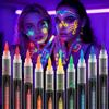 Bafiwu 10 pennarelli UV per Halloween, per body painting, colori fluorescenti, per tatuaggi sotto la luce nera UV, lavabili, per feste al neon