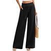 PASUDA Pantaloni Donna Estivi Cotone e Lino Pantalone Elastico a Vita Alta Eleganti Pantaloni Comodi Loose Lounge Pantaloni da Spiaggia con Tasche (Nero, XL)