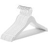 SONGMICS Grucce Legno, 10 Pezzi, Appendiabiti con Scanalature su Spalle, Barra Portapantaloni Antiscivolo e Gancio Girevole a 360°, per Completi Camicie Cappotti, Bianco e Argento CRW03W10
