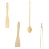 Fackelmann 9990550 - Set di 4 utensili in legno, spatole, pinze per toast, cucchiaio rotondo, legno, da 30 a 40 cm