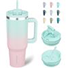 BJPKPK Bicchiere con manico e cannuccia, da 1,18 l, isolato, con coperchio, in acciaio inox, tazza da caffè da viaggio, gomma da masticare