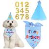 KALIONE Set di bandane regolabili per cani con numeri glitterati e forniture per feste, cappelli per feste di compleanno per cani e gatti, per animali di taglia piccola, media e grande, blu