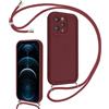 Coalbooliy Cover per iPhone 12 Pro Max 6,7 con Cordino per Cellulare, Custodia Silicone con Regolabile Collana Sottile Morbida Case Protezione della fotocamera Antiurto con Necklace, Rosso