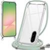 Oelrstfe Cover con Cordino per Samsung Galaxy A56, Trasparente Silicone Custodia con Regolabile Collana Laccio Tracolla, Antigraffio Proteggere Case Corda per Samsung Galaxy A56, Verde
