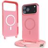 CUZZCASE Cover Compatibile con iPhone 17 PRO,Cover Magnetica[Compatibile con MagSafe],Bumper con Laccio,Regolabile Lanyard TPU Corda Silicone Case-Rosa Scuro