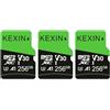 KEXIN Micro SD 256 GB 3 Pezzi, Scheda Micro SD Scheda di Memoria microSDXC con Adattatore SD, A1, U3, C10, V30, Micro SD Card Confezione da 3 Schede SD