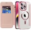 IMEIKONST Cover Magnetica per iPhone 14 Pro con Slot per Carte, [Compatibile con MagSafe] [Blocco RFID] Custodia Portafoglio Flip Antiurto Trasparente Case per iPhone 14 Pro. Rosa JDCX