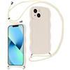 Coalbooliy Cover per iPhone 14 Plus 6,7 con Cordino per Cellulare, Custodia con cornice ondulata Sottile Morbida in Silicone Protettiva Case onde Wave Frame Cover con Regolabile Collana, Bianco