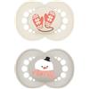 MAM Original Winter Limited Edition Succhietto 16+ Mesi (Set da 2), Ciuccio MAM 16 36 mesi a tema invernale e natalizio, Regalo neonato con tettarella silicone e porta ciuccio sterilizzatore, Neutro
