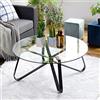 FurnitureR Tavolino da salotto, tavolino da caffè in vetro, tavolino rotondo per divano, camera da letto, robusto telaio in metallo, nero + trasparente, 80 × 80 × 40 cm