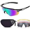 Snowledge Occhiali Ciclismo con 5 Lenti Intercambiabili e Telaio TR90, Occhiali Sportivi UV400 Per Uomo Donna Ciclismo Arrampicata Pesca Guida