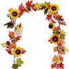 OrgMemory Ghirlanda autunnale con foglie d'acero, 1,8 m, con girasole, bacche e zucca, decorazione autunnale per Halloween, Ringraziamento, matrimonio, caminetto, feste, porta cornice porta sfondo