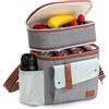 Lekespring Borsa Termica Porta Pranzo, 7L Doppio Borsa Frigo Piccola Pranzo Ufficio con Tracolla, Borse Pranzo Alimenti Isoterma Uomo Donna, Portatile Lunch Bag per Lavoro Viaggio Mare Picnic, Grigio
