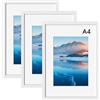 DTXDTech - Set di 3 cornici portafoto A4, 21 x 30 cm, in legno, colore bianco, con passepartout, cornice certificata per montaggio a parete, decorazione da tavolo
