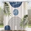 Lerores Tenda da doccia 180 x 200 cm, linea con foglie blu, orlo appesantito, in tessuto, impermeabile, lavabile, in poliestere, con 12 occhielli e anelli per tenda da doccia, per bagno, vasca da