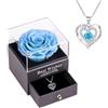 NEWUPZSI Rosa reale conservata rossa, eterna fatta a mano rosa con collana, regali per la tua fidanzata originale, romantici regalo per San Valentino, festa della mamma, anniversario, Natale, Pelle
