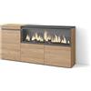 Skraut Home | Credenza, Mobile, Cucina | Madia, mobile ingresso | 160 | 3 Porte | Camino elettrico XXL | Stile moderno | Rovere