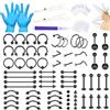 WillTen 100PCS Kit per Piercing per tutti i Piercing, Set di Strumenti 12G 14G 16G per Naso Septum Ombelico Labbro Lingua Cartilagine Orecchio Tragus Helix Piercing con Gioielli Piercing e Kit di