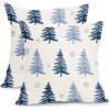 Kawani Set di 2 federe per cuscini invernali, 50 x 50 cm, motivo albero di Natale blu, fiocco di neve, decorative, per esterni, vacanze, fattoria, federe per cuscini per divano