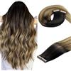 DOORES Extension Bioadesive Capelli, Castano Scuro fino a Castano e Biondo Sporco Evidenziato 35cm 14 pollice 100g 40pcs, Silky Straight Pelle Weft Nastro Extension