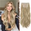 FESHFEN Extension Capelli a Clip - 4 pezzi Lunga Ricci Ondulati Sintetici Naturali Posticci Capelli Extension con Clip per Donna, 50 cm Castano Caramello & Biondo Beige