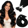Hetto Extension Capelli Veri Cheratina 50 Ciocche per Styling Quotidiano | Texture morbida e setosa, Nero Corvino, Fissaggi piccoli dal profilo discreto, Volume adattabile alla pettinatura, 35cm 40g