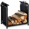 Relaxdays Scaffale Portalegna con Borsa da Trasporto, HLP: 50x51x37 cm, Legna da Ardere, Stufa e Camino, Interni, Nero, 50 x 51 x 37 cm