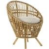 DRW Poltrona Rotonda in Rattan Naturale con Cuscino Marrone Chiaro 76 x 65 x 85 cm
