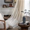 Sutuo Home, Tenda bohémien in pizzo all'uncinetto, motivo floreale semitrasparente, con nappe fatte a mano, con tasca per asta, stile vintage, rustico, per soggiorno, camera da letto, 1 pannello,