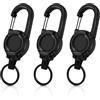 Wonwood_direct Portachiavi retrattile 3 pezzi Portachiavi Allungabile Badge JoJo con filo d'acciaio da 60 cm, portabadge retrattile con moschettone (Nero)