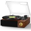 FYDEE Giradischi, Giradischi Vinili con Bluetooth, Casse Stereo Integrate, 3 Velocità 33/45/78 Giri, Uscita RCA per Impianto Stereo Casa, Coperchio Antipolvere e Arresto Automatico, Rosso