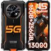 DOOGEE Fire 7 Android 15 Rugged Smartphone 5G, 13000mAh, 16GB+256GB/2TB Telefono Indistruttibile, 64MP Camera, MTK6300, 6.6 IPS Display, Dual 5G SIM 3 Schede Cellulare Antiurto, IP68/NFC/Fingerprint