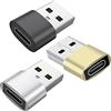 Mepsies Adattatore USB C Femmina a USB Maschio (3 Pezzi), Adattatore Tipo C a USB2.0 Compatibile con iPhone 17/16/15/14/13 iPad, Samsung Galaxy S25 S24 S23 A56 A16, MacBook, in Auto e Altro (Nero Oro Argento)