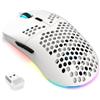 CROSS ZEBRA Mouse da gioco per PC T66, BT/2.4G wireless/cablato, guscio leggero a nido d'ape, programma macro, luce RGB fredda, batteria grande 650 mAh, 3600 DPI, per PC Gamer, bianco
