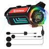 Moman Auricolare Moto, H4S con 【LED & RGB Luce】 Cuffie Casco da Moto con Stereo HI-FI Riduzione del Rumore/Radio FM/Vocale AI/IPX6 Impermeabile Microfono Casco per Uso Singolo