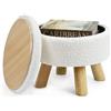 OGEMXU Pouf ottomano, piccolo ottomano con contenitore, contenitore rotondo con gambe in legno, poggiapiedi portaoggetti in morbida spugna per soggiorno, camera da letto, divano, ingresso (crema)