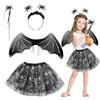 MIVORA Costume Pipistrello Bambina, 4 Pezzi Halloween Costume da Pipistrello per Bambini con Cerchio per Capelli Gonna Tutù Ali Bacchetta Costume Pipistrello Ragazza per Carnevale Cosplay (Nero)