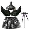 HOXSNII Costume da Strega Bambina, Halloween Costume Vestito Strega Cosplay Set con Gonna Tutù, Ali, Cappello, Scopa Vestito Stregas Bambina per Halloween Carnevale Compleanni Cosplay Festa