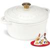 Overmont Casseruola in Ghisa Smaltata - Antiaderente Forno Olandese con Coperchio - Ø26 cm Rotonda Cocotte per Adatto a Piani di Cottura e Forni a Induzione - Perlenweiß