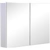 HOMCOM Armadietto Pensile da Bagno | Due Ante Frontali con Specchiera e 3 Ripiani Interni | MDF Bianco (80 x 60 x 15 cm)|Aosom