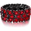 EVER FAITH Gioielli Art Deco da Donna per Il Ballo Rotonda Cristalli austriaci a 3 Strati Goccia Elastico Bracciale Rosso Nero-Fondo
