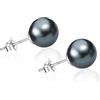 YAMI Akoya Perle Nere Tonde Orecchini a Spilla, Argento 925, 7-7,5 mm, Design Classico ed Elegante, Perfetto come Regalo per un Commemorazione