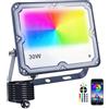Indmird Faretto LED RGB Esterno 30W, Faro LED Esterno IP66 Impermeabile Proiettori LED, Faretti RGB con Controllo APP Bluetooth e Timer, Luce d'Atmosfera RGB per Festa Natale Giardino Corridoio