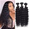 WENYAN Deep Wave Bundles Human Hair Bundles Double Weft Weave Wavy Curly Hair Bundles 100% Unprocessed Virgin Weave Bundles Human Hair 3 Bundles Natural Black Color total 210g (16 18 20 inch)
