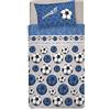 PENSIERI DELICATI Parure Copripiumino Singolo 100% Cotone, Completo di Sacco 155x200cm e 1 Federa 52x82cm, Made in Italy, Copripiumino Lavabile In Lavatrice A 40°, Fantasia Calcio Blu