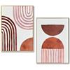 DRW Quadro tela astratta con cornice in legno naturale naturale, bianco e rosa, 70 x 50 x 3,5 cm